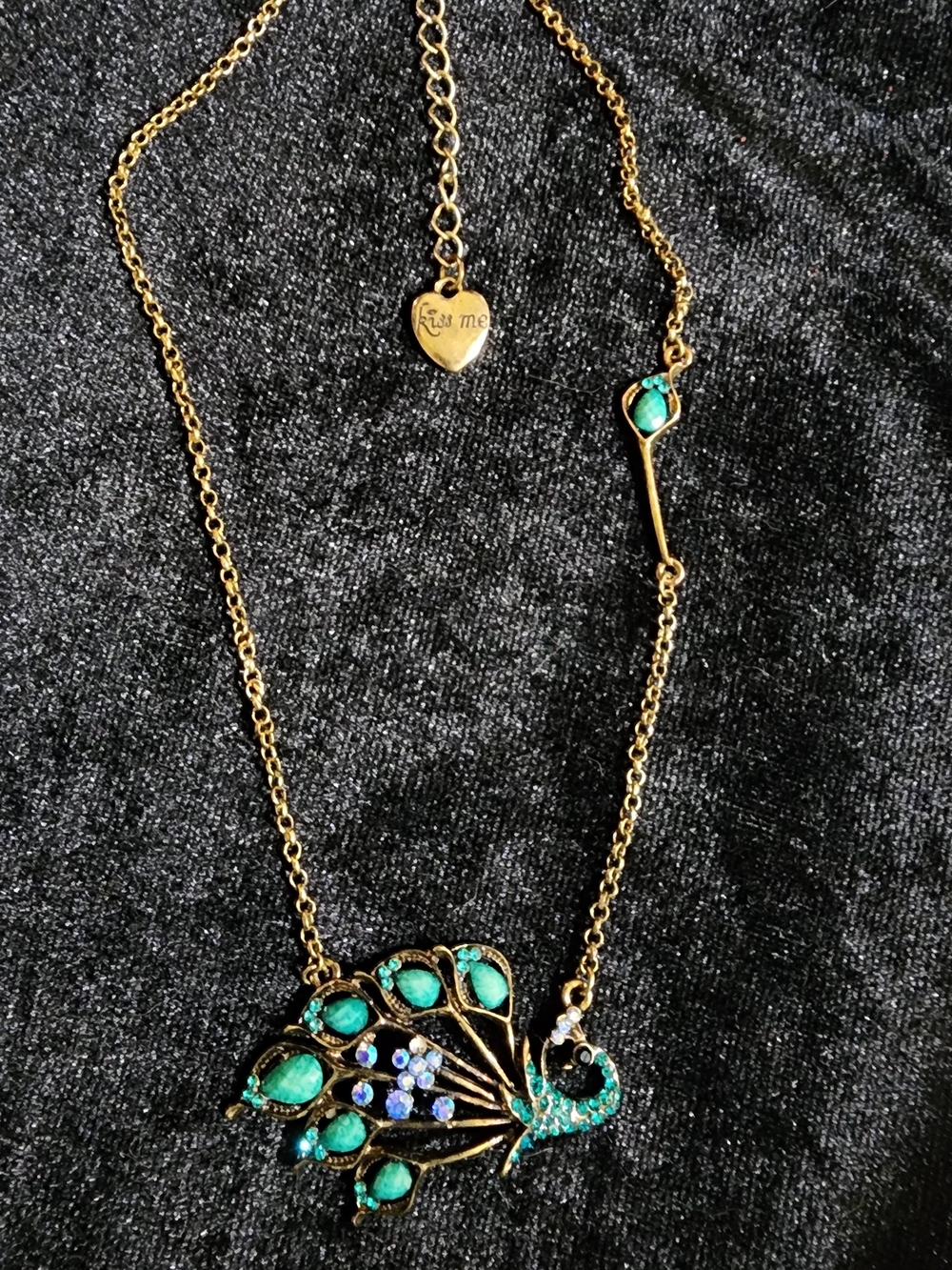 Emerald Peacock Pendant Necklace with Gold-Tone Chain - Picture 4 of 8